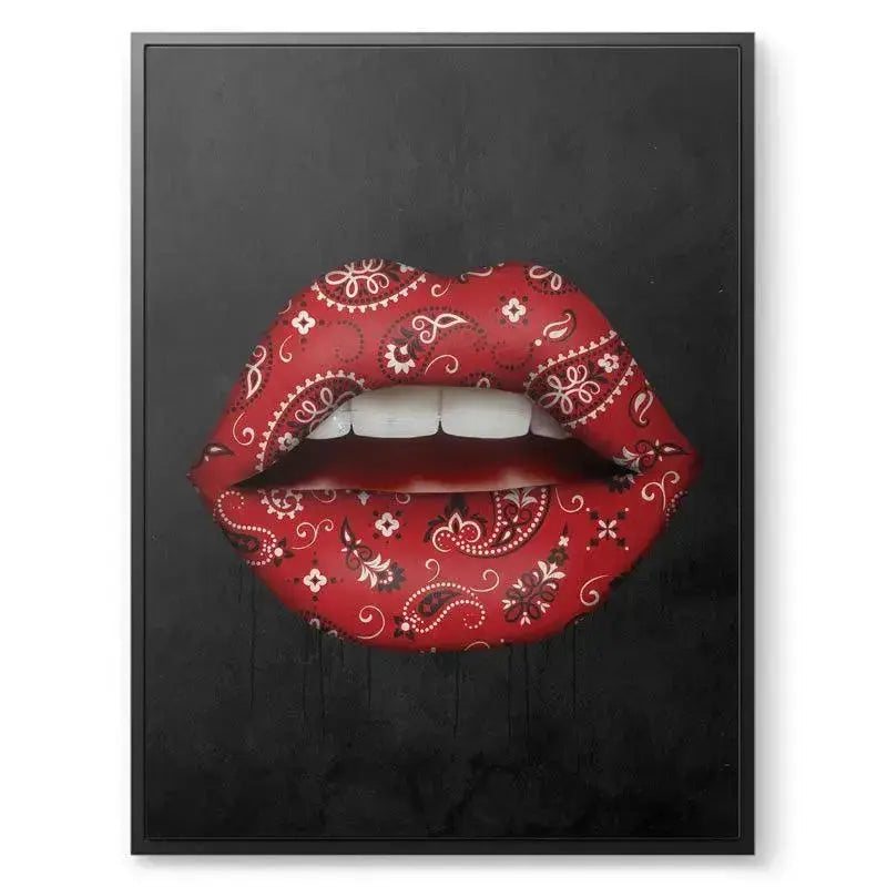 High-contrast texture of Bandana Lips print emphasizing the matte black background.