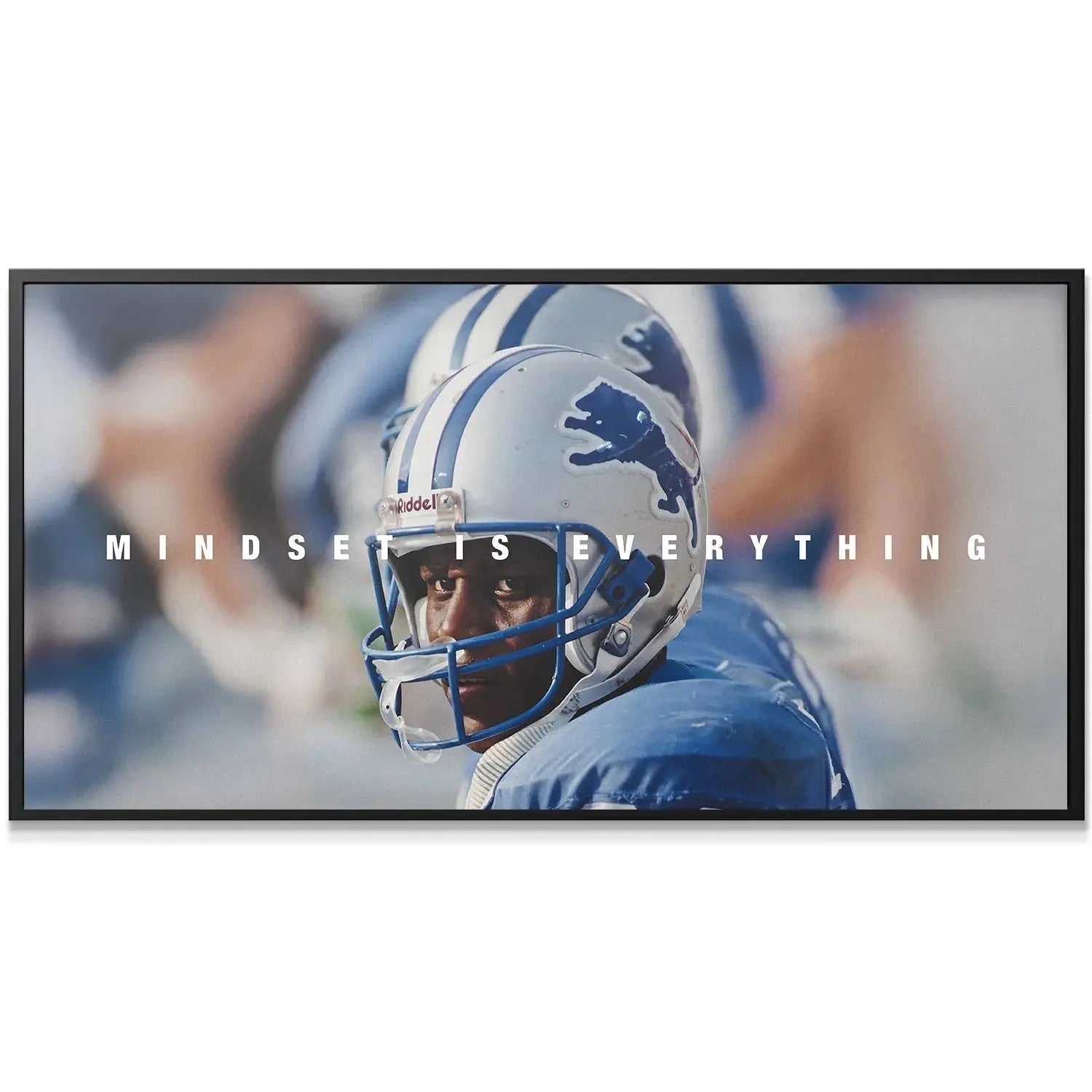 Wide shot of the gallery wrapped canvas print of Barry Sanders - Mindset Is Everything, showcasing its full dimensions.