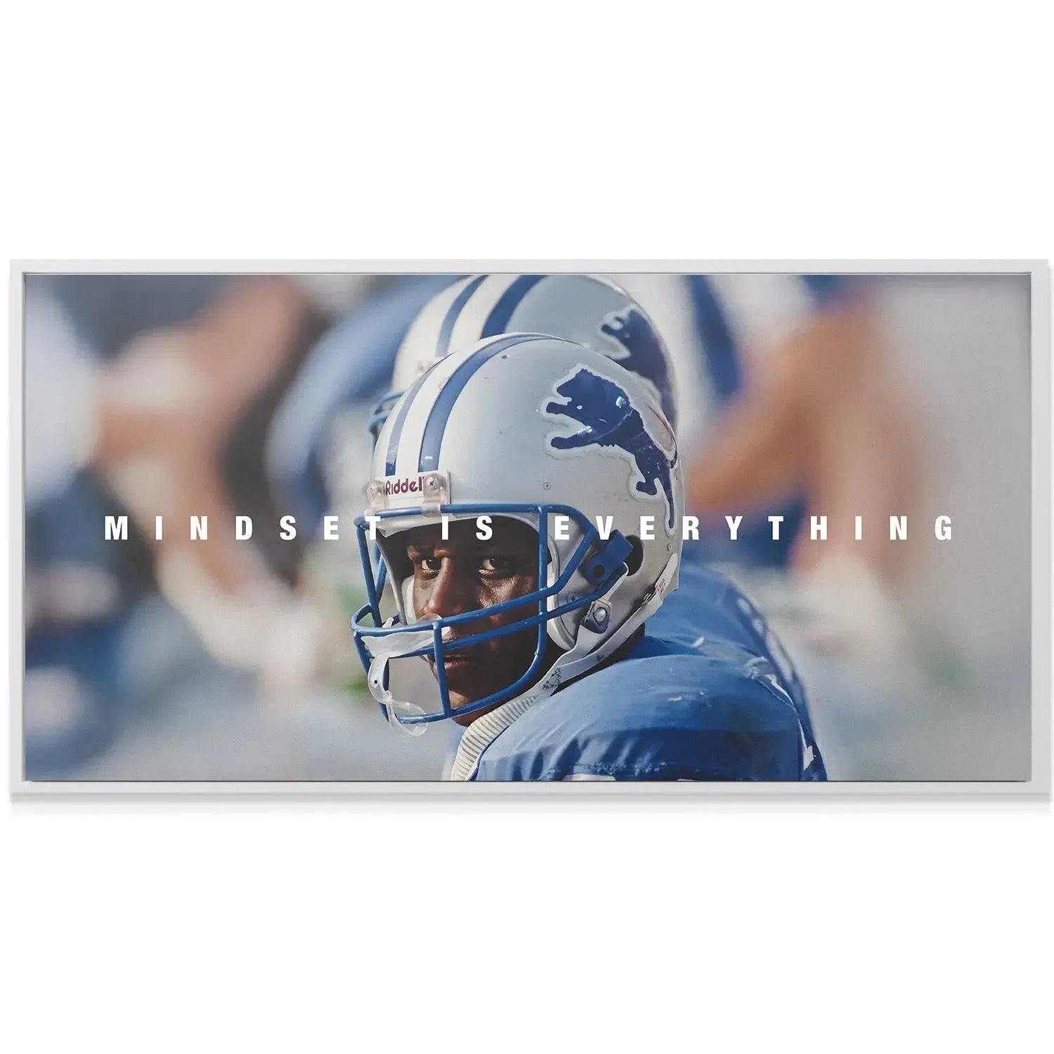 Detailed view of the Detroit Lions jersey texture in the motivational image titled Barry Sanders - Mindset Is Everything.