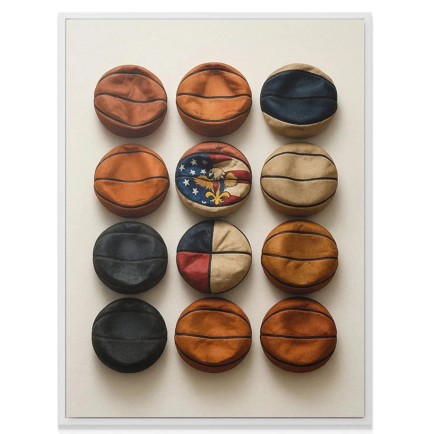 Lifestyle shot of the Basketball Wall mounted centrally above a modern sofa.