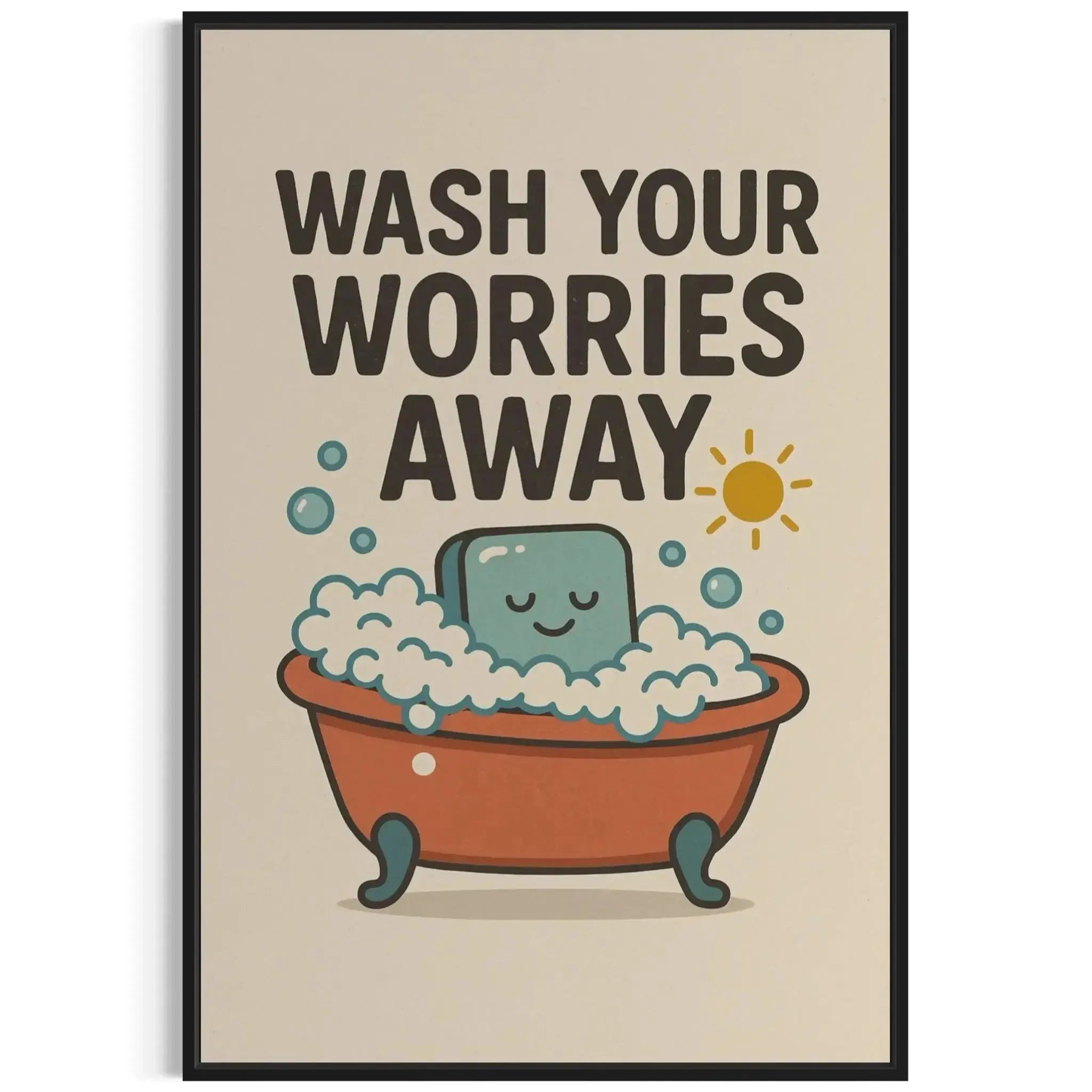 Corner view showcasing the thick wrapped edges of the gallery-quality 'Bathtub Wall Art – Wash Your Worries Away Canvas'.