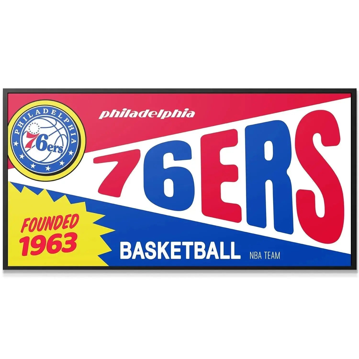Close-up on the '76ERS' bold blue and red lettering of the vibrant Bazooka - 76ers graphic.