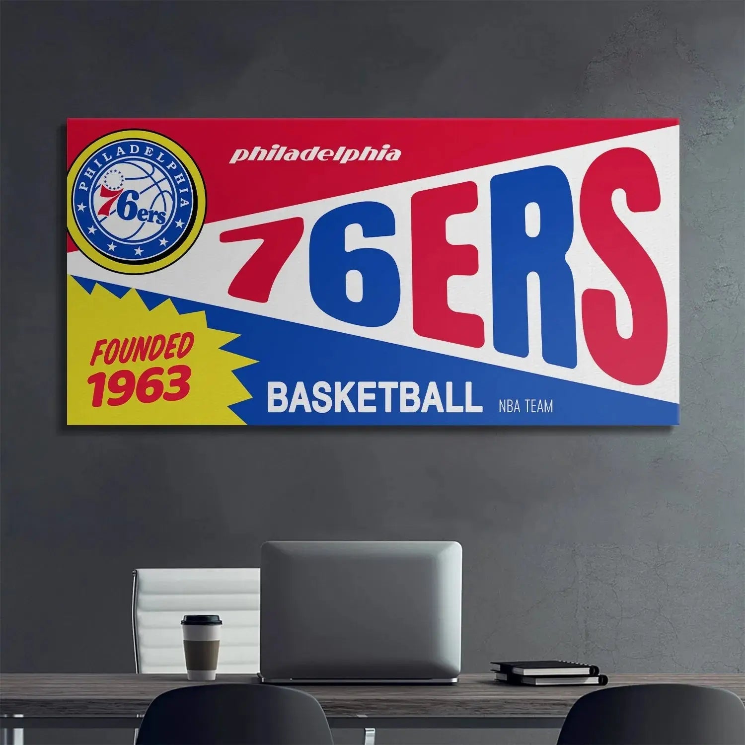 Corner view highlighting the 'Founded 1963' section of the Bazooka - 76ers memorabilia.