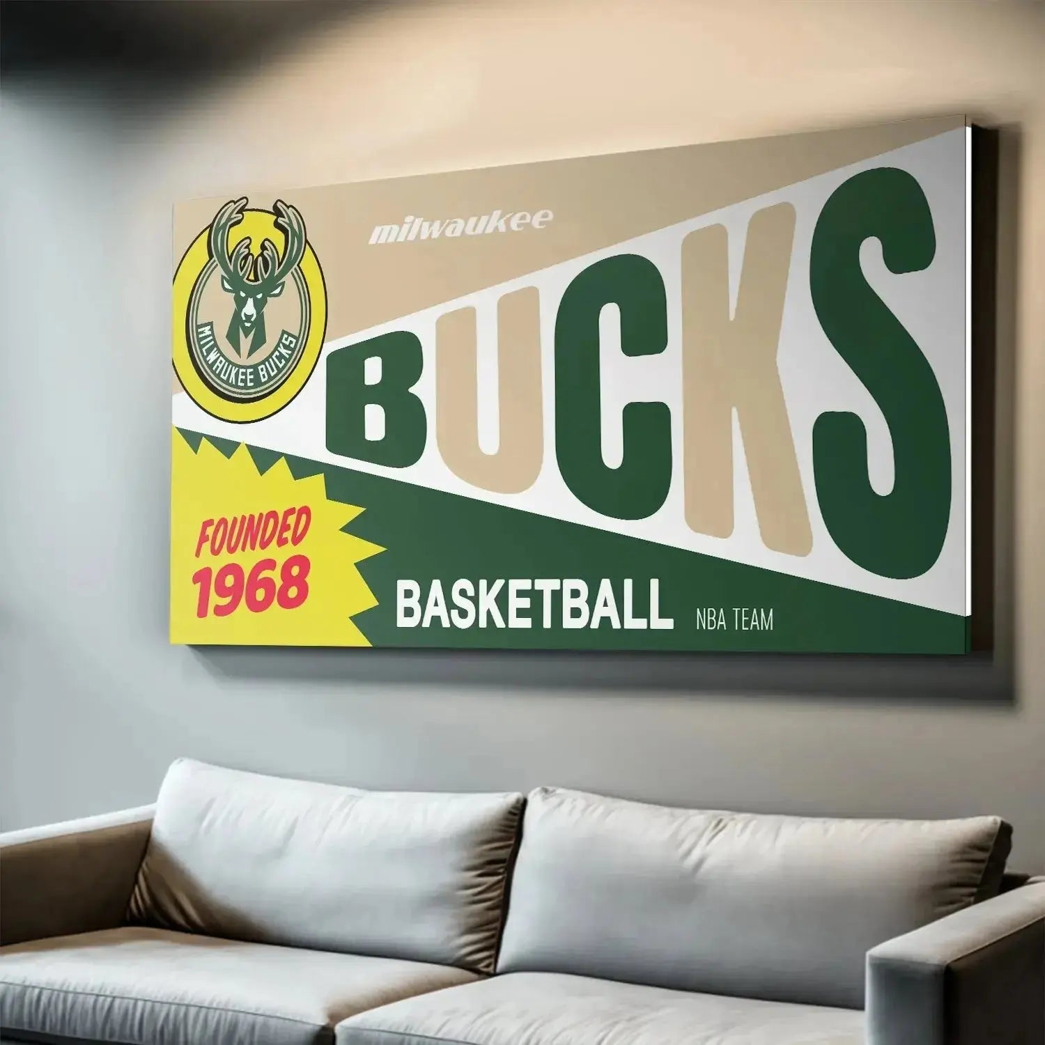 Corner focus on the 'Founded 1968' yellow burst element of the Bazooka - Bucks artwork.
