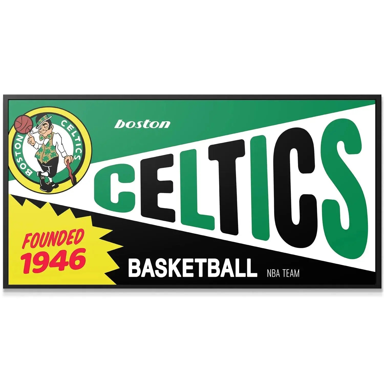 Wide shot of the angled text graphic style of the Bazooka - Celtics banner.