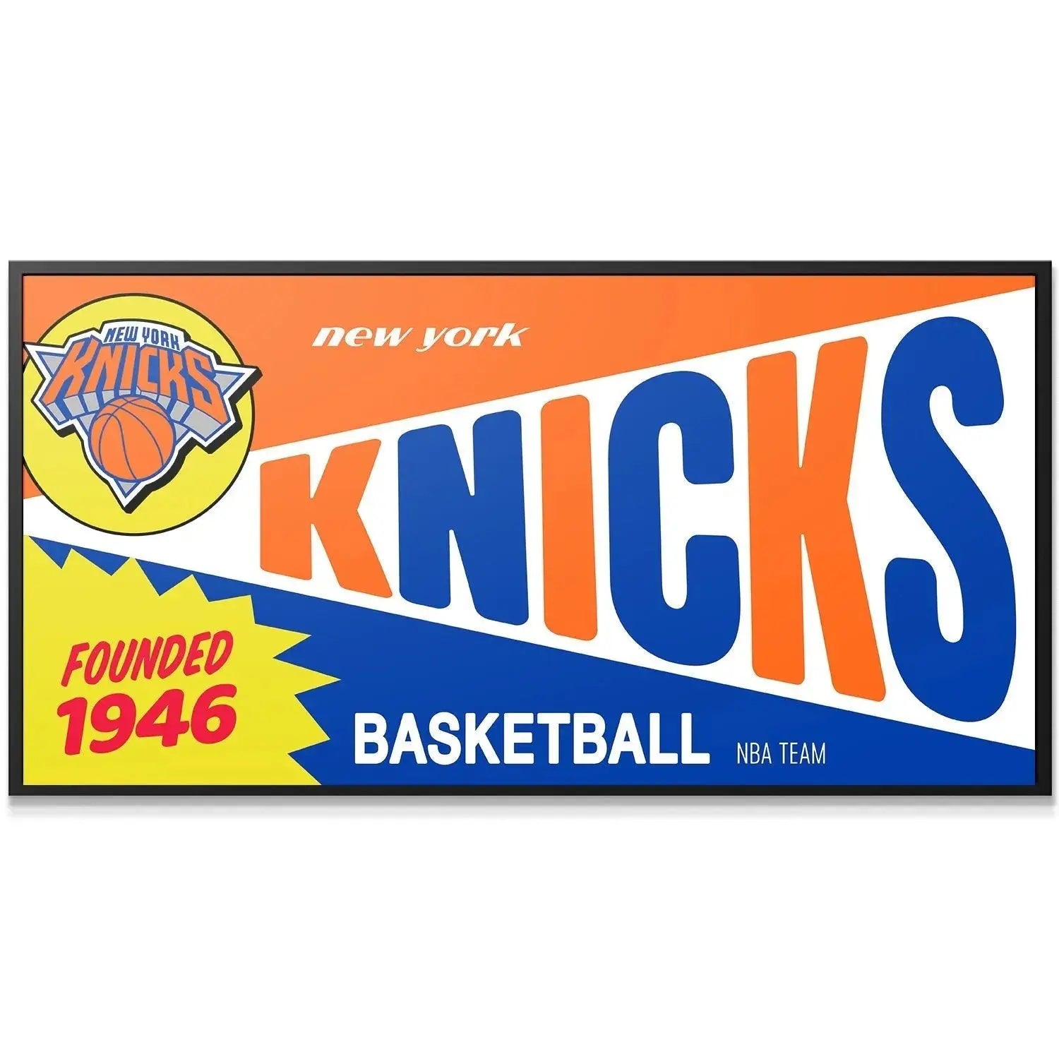 Close-up on the 'Founded 1946' element of the Bazooka - Knicks poster art.