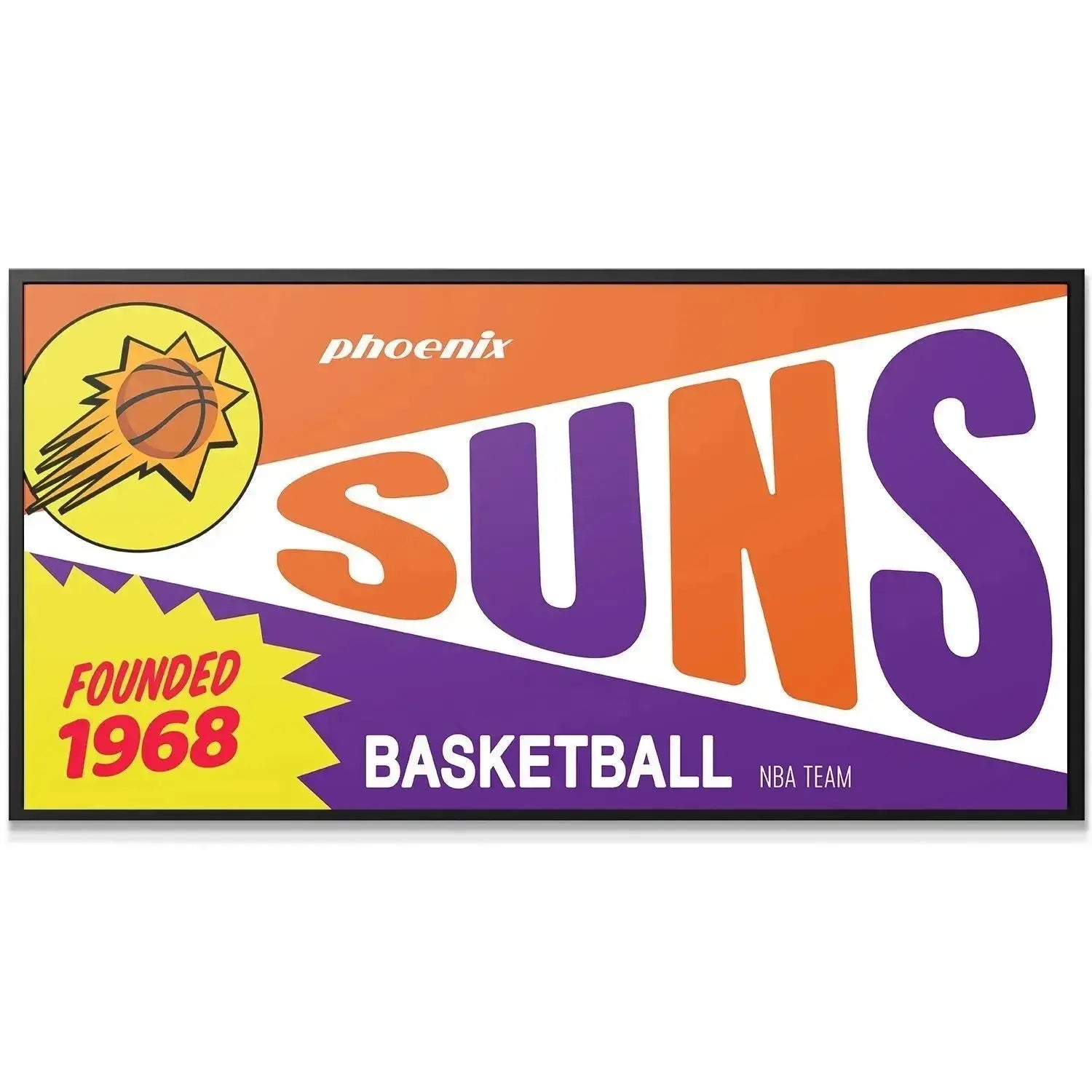 Close-up view of the bold orange and purple 'SUNS' lettering detail on the Bazooka - Suns art.