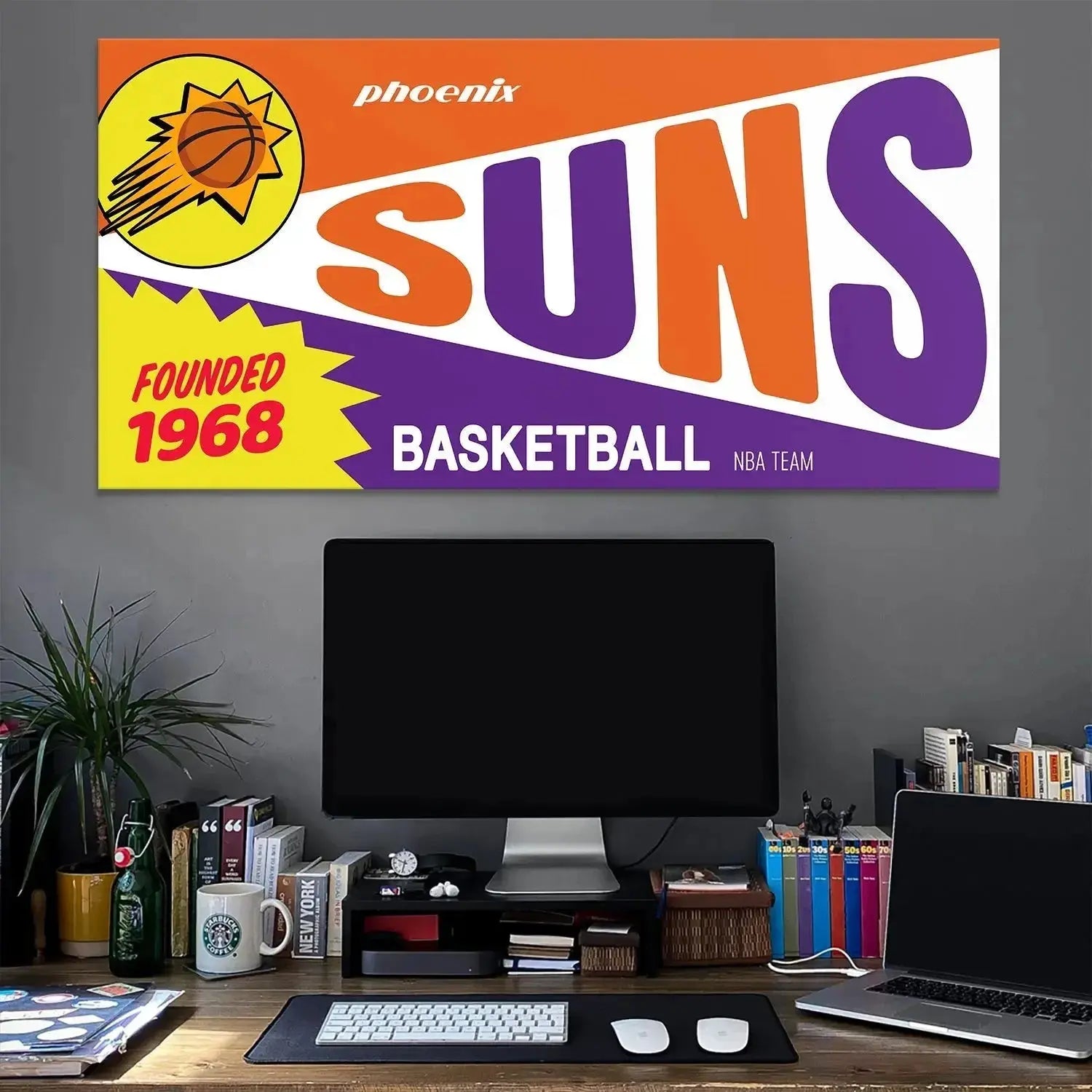 Lifestyle mock-up of the Bazooka - Suns graphic displayed on a collector's shelf.