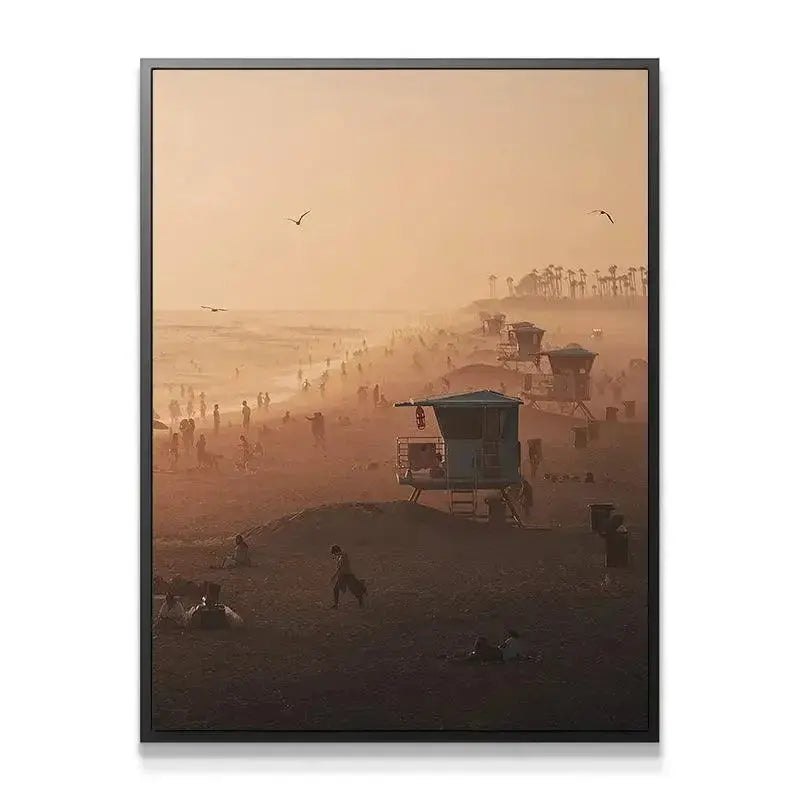 Close-up on the silhouetted figures representing the mass movement in Beach Zombies print.
