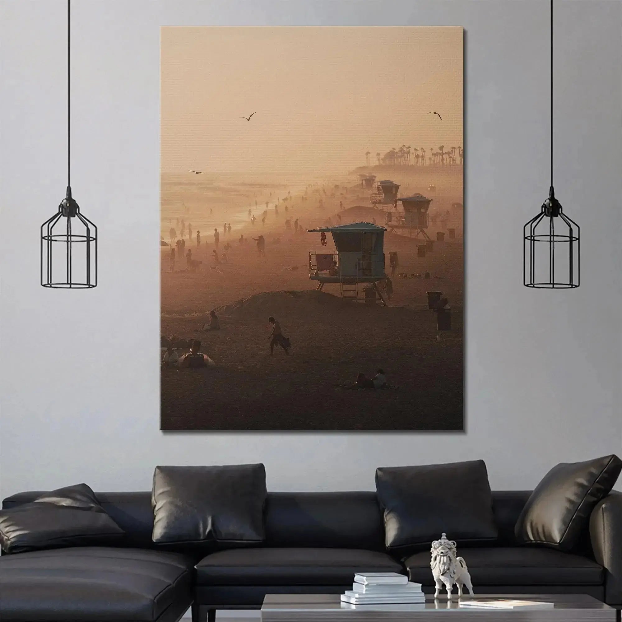 Textured canvas reproduction of the dramatic sunset colors of the Beach Zombies scene.
