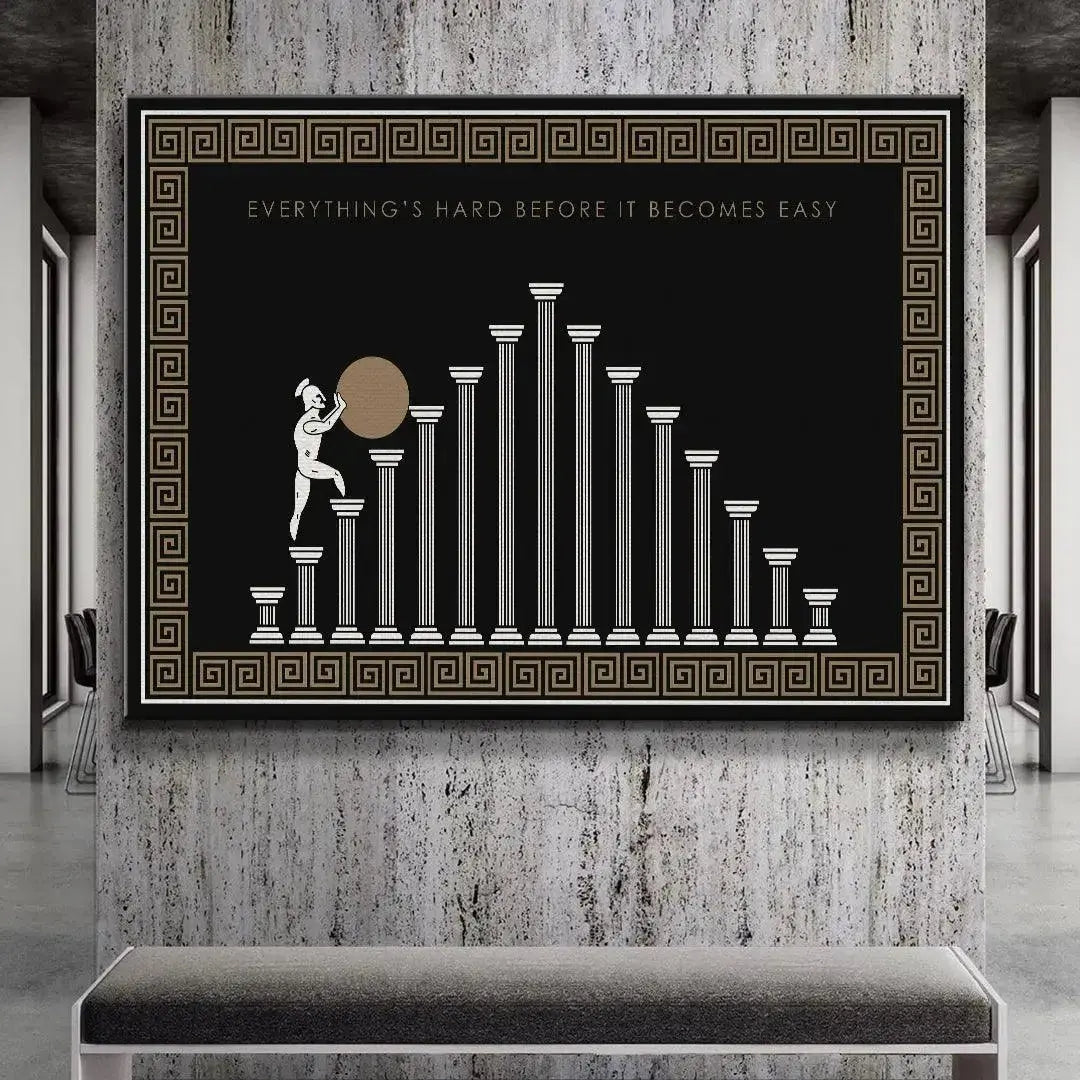 Detailed angle highlighting the rising gradient of the white pillars in the 'Before It Becomes Easy - Empire Series' design.
