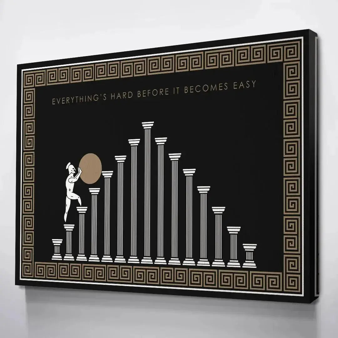 Lifestyle shot displaying the 'Before It Becomes Easy - Empire Series' art in a dedicated home workout space.