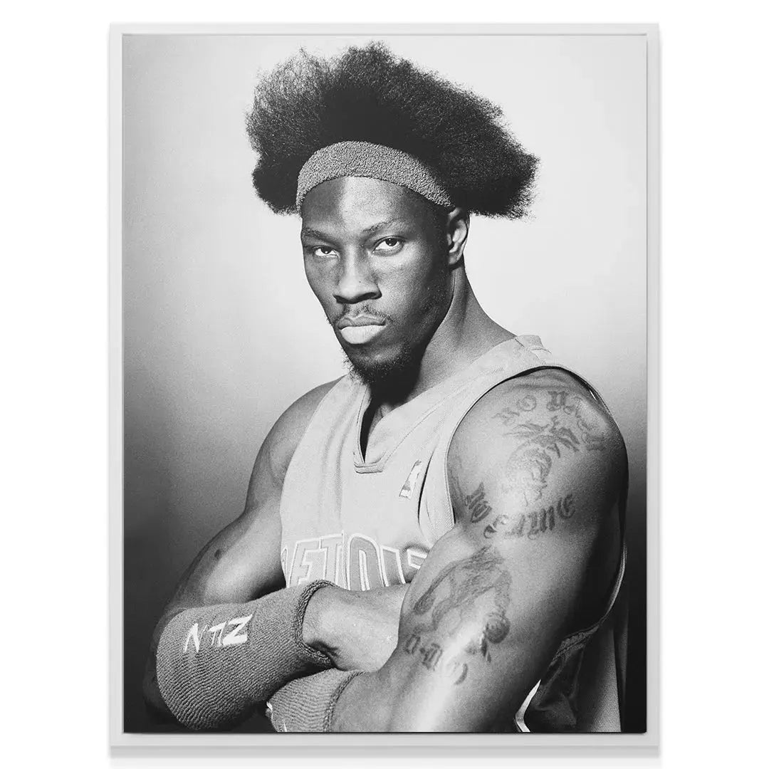 Studio shot artwork featuring Ben Wallace - #1 wearing a headband and sleeveless jersey, looking directly at the camera.