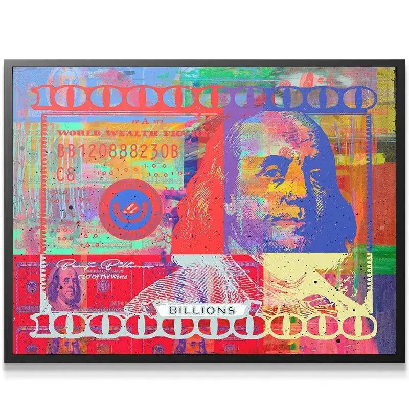 Close-up texture shot of the ink splatter and layered graphics on the Benji Billions print