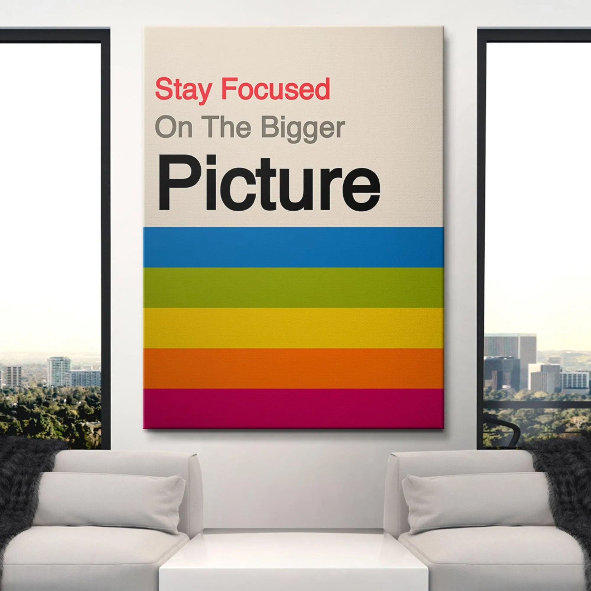 Macro view of the paper texture and saturated rainbow color stripes of the 'Bigger Picture' design.