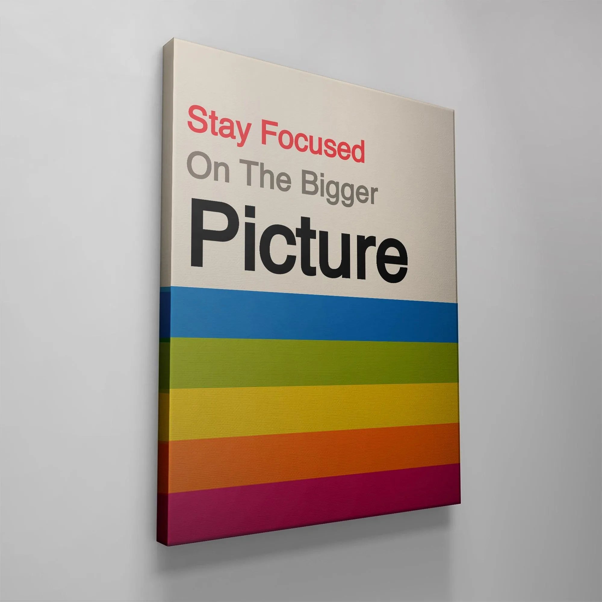 Digital rendering showing the proportion of the black text area compared to the color blocks on the 'Bigger Picture' print.