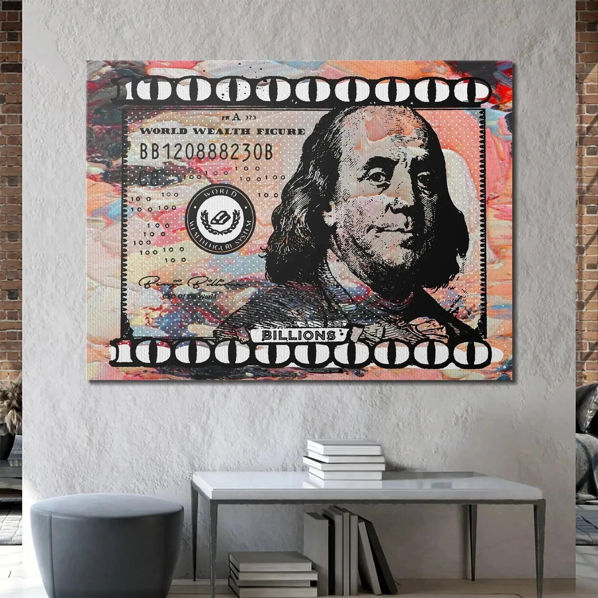 Side angle perspective highlighting the depth and gloss finish of the Billions ( Pastel ) large format print.