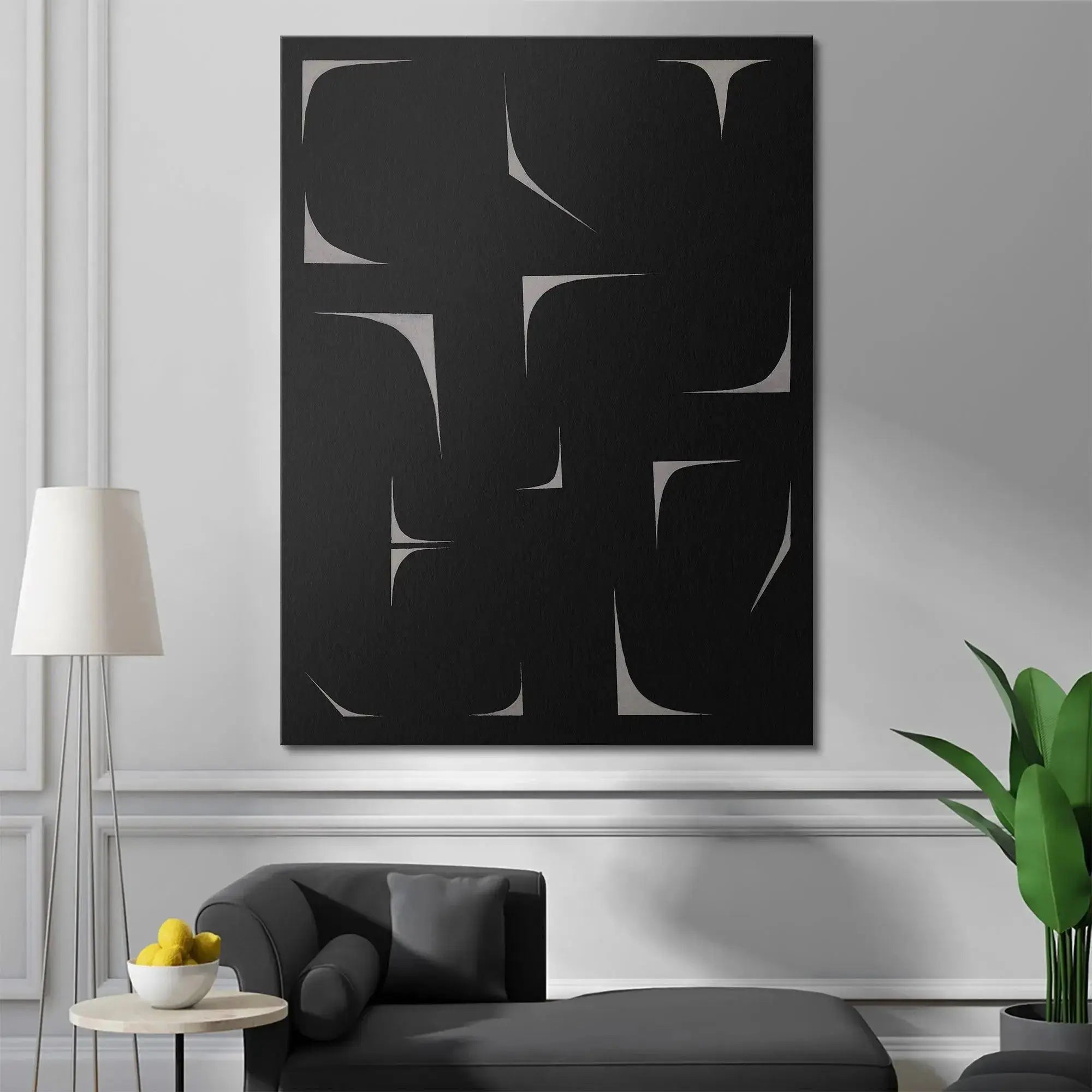 Abstract study of the curved silver lines within the Black Agalma composition.