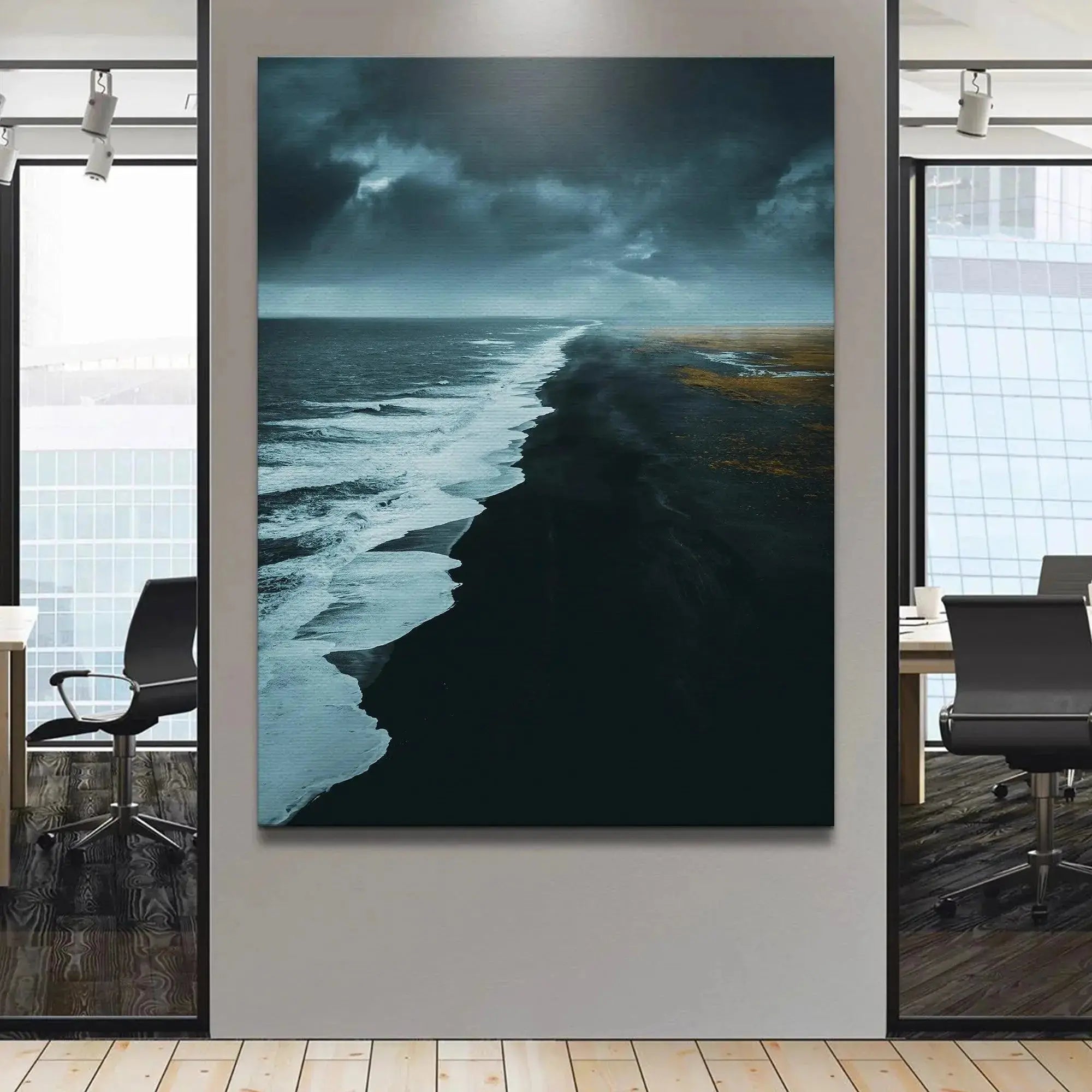 Monochrome style fine art print capturing the intense contrast of the basalt sand texture at the Black Beach.