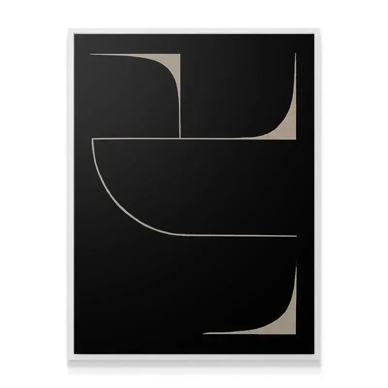 Black Eidos displayed above a sleek mid-century modern credenza in a living room setting.