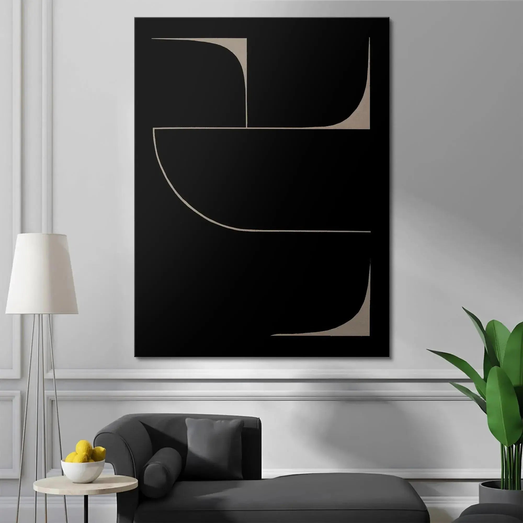 Texture detail showing the matte black finish and smooth taupe lines of the Black Eidos print.