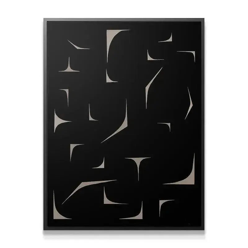 Close-up detail of the fragmented gray shapes on the Black Jule painting texture.