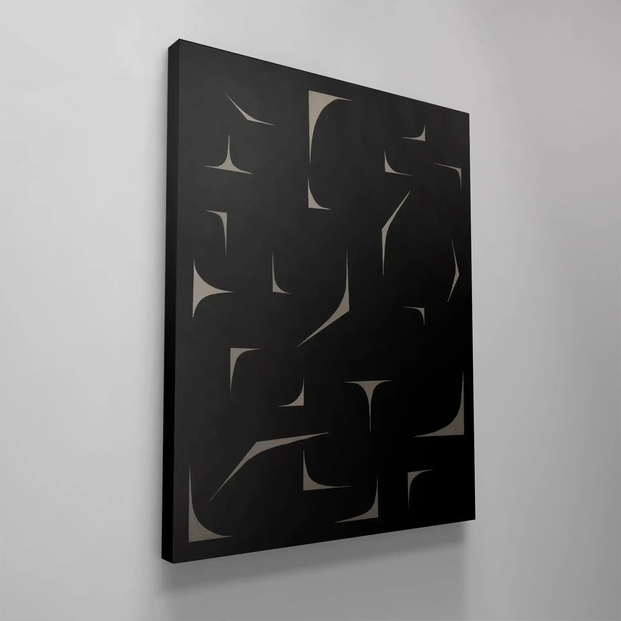Angled perspective of the Black Jule piece demonstrating dimensional depth and the layering effect of the shapes.