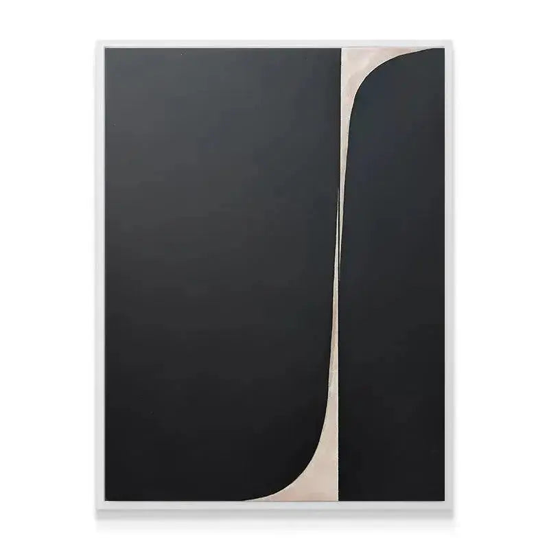Lifestyle shot of the large Black Shino abstract art hanging above a modern console.