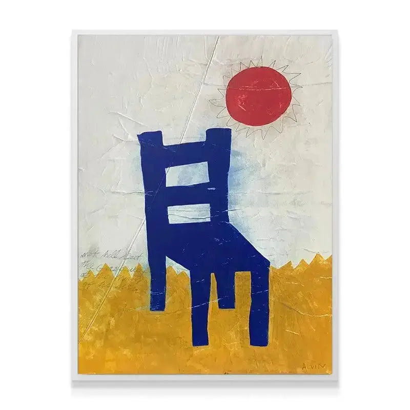 Low angle perspective highlighting the strong vertical legs of the geometric Blue Chair design.