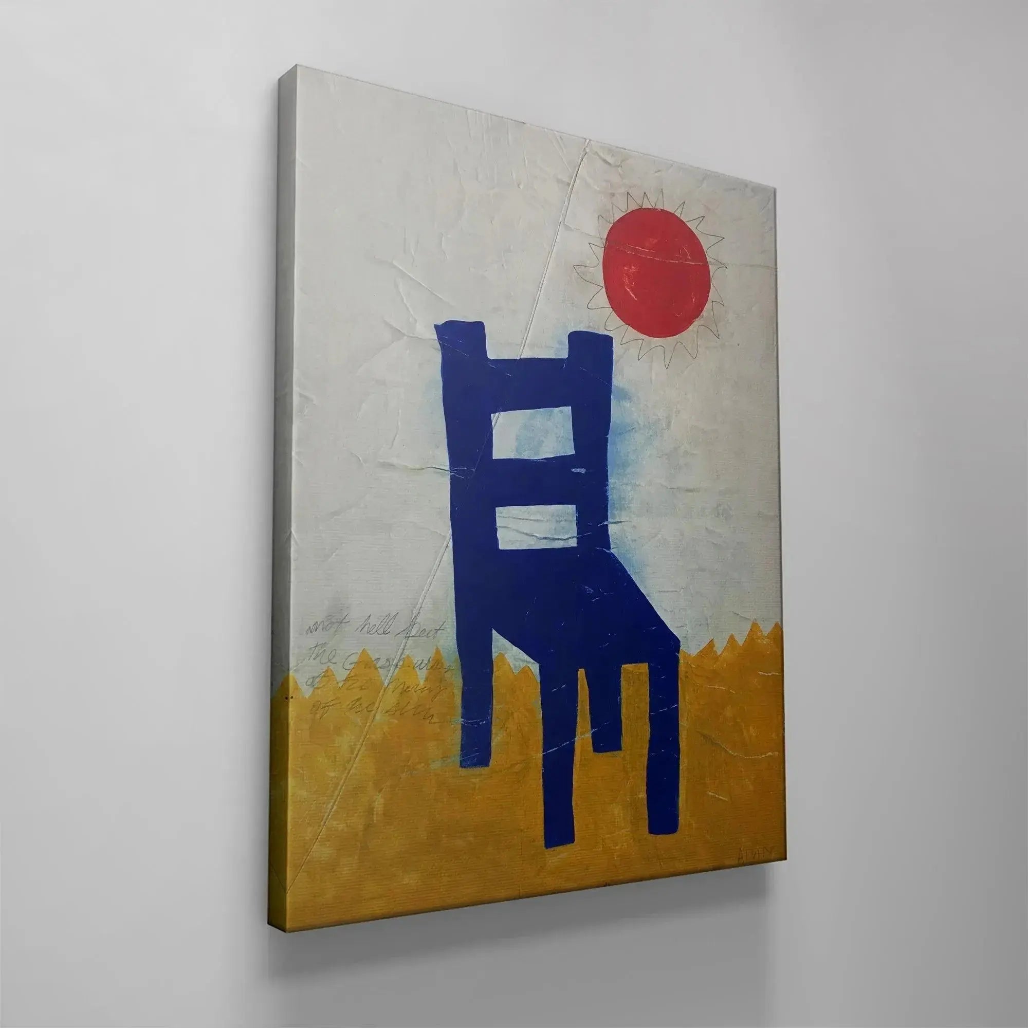 Modern interior placement showing the decorative impact of the Blue Chair art piece in a living space.