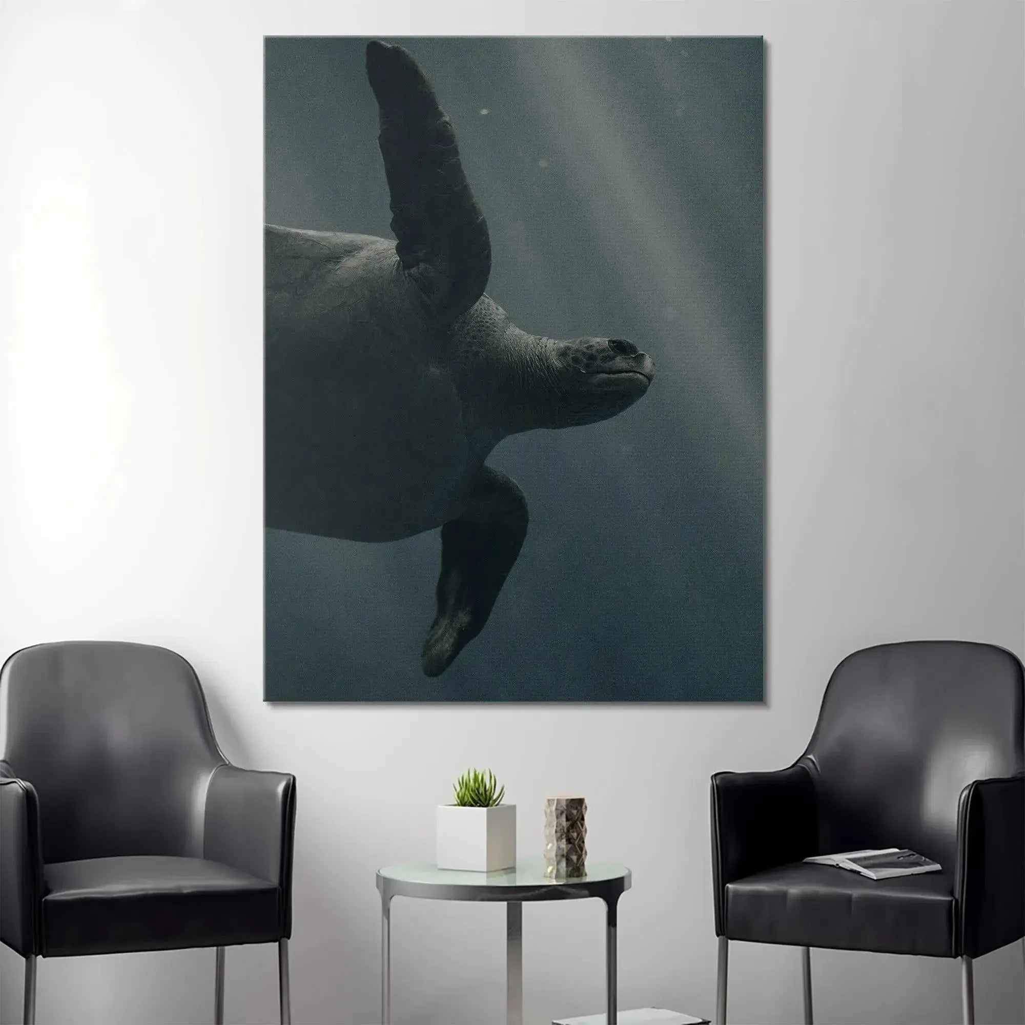 Sea turtle gracefully paddling with an outstretched flipper, showcasing the movement of the Blue Creatures.