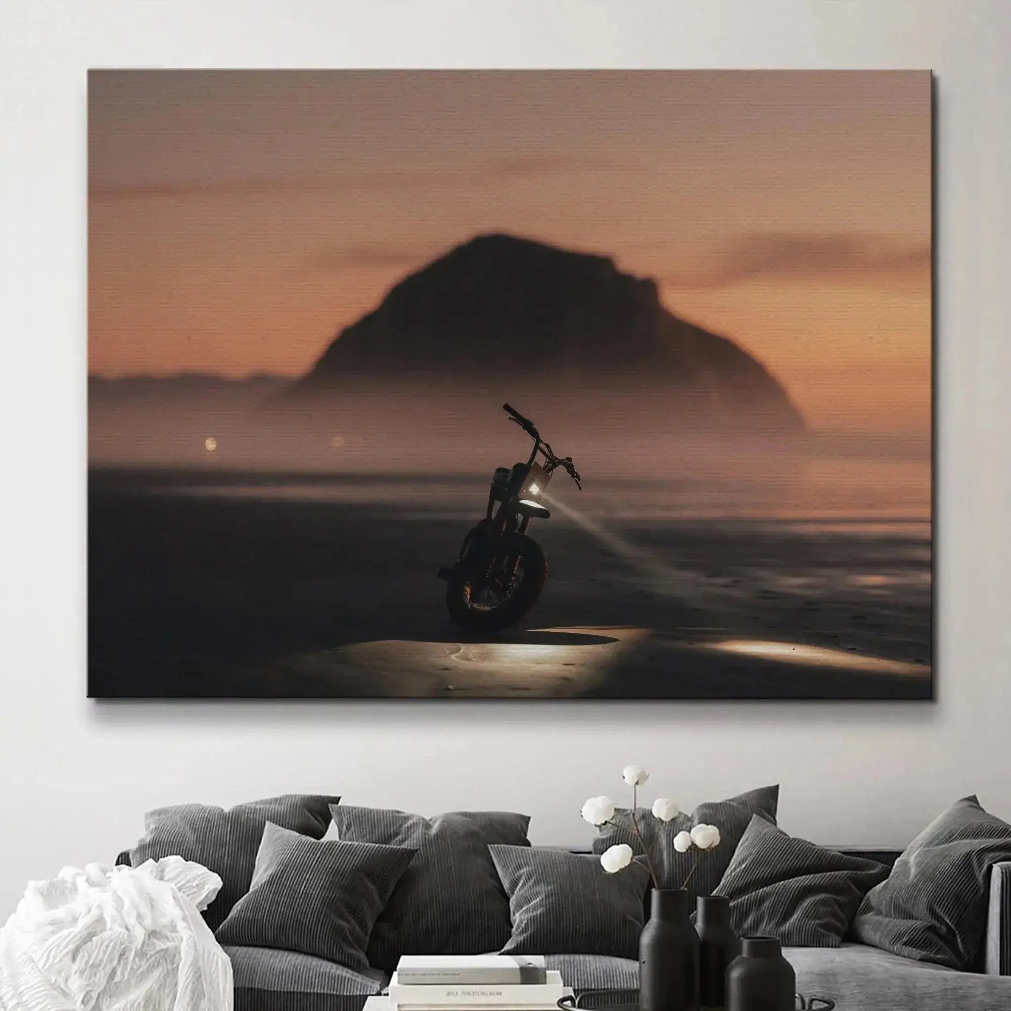 Atmospheric angle capturing the warm, hazy tones of the sky in the Blue Hour Morro coastal photo.