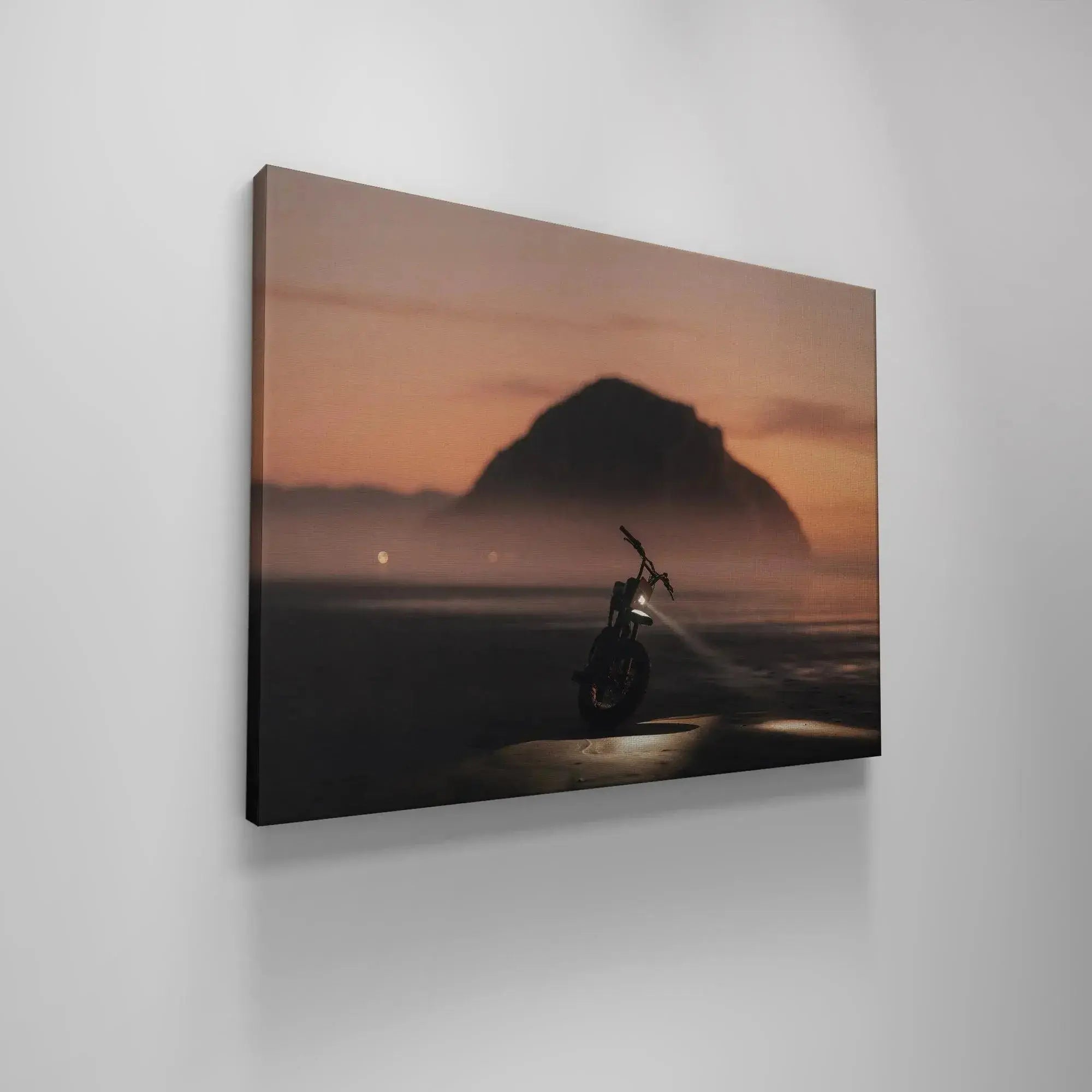 Cinematic portrait orientation of the low-riding vehicle illuminated against the foggy backdrop of Blue Hour Morro.