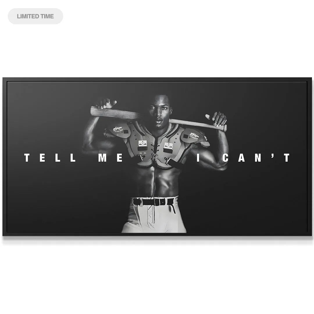 Close-up of Bo Jackson's determined expression holding the bat in the 'Bo Jackson - Tell Me I Can't' canvas print.
