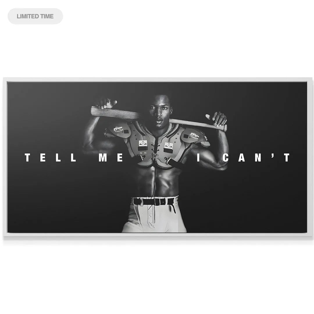 Canvas texture showing the high-contrast detail of the 'Bo Jackson - Tell Me I Can't' artwork for quality inspection.