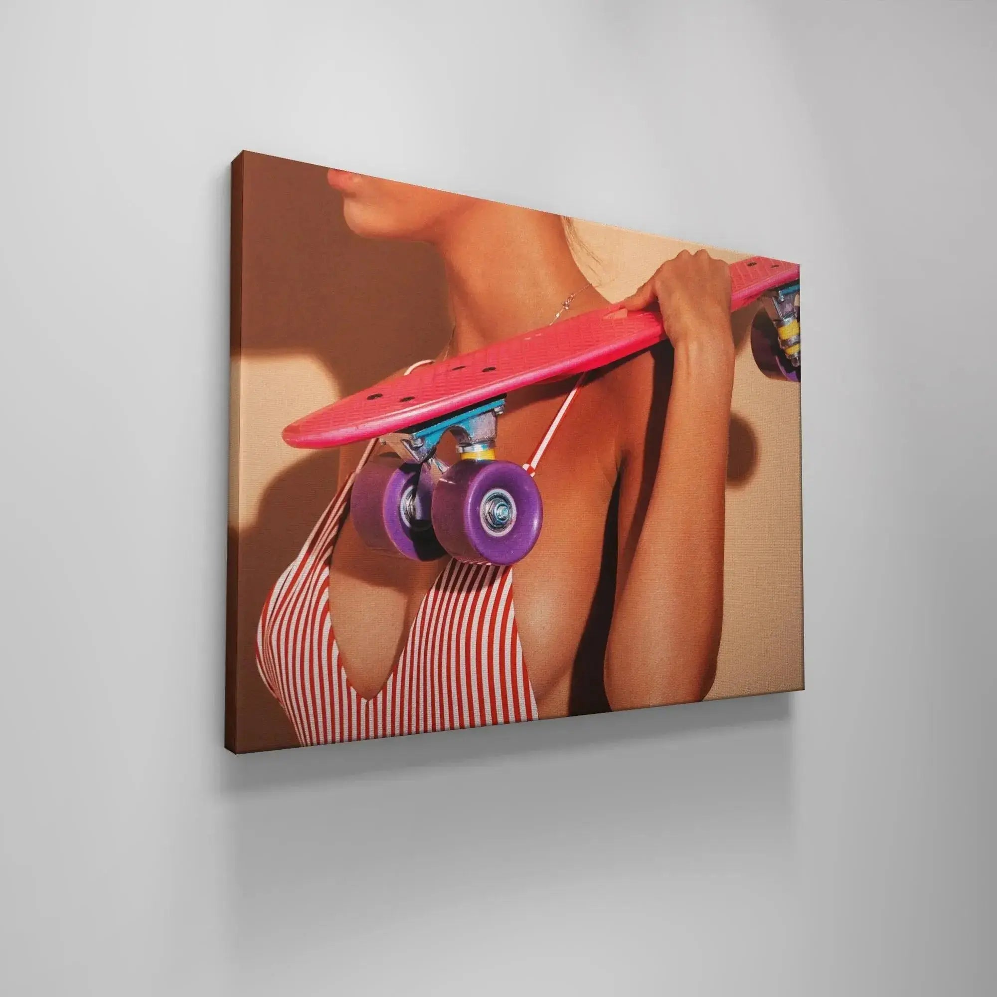 High-contrast detail of the metallic truck supporting the pink board, embodying the 'Board Summer' aesthetic.