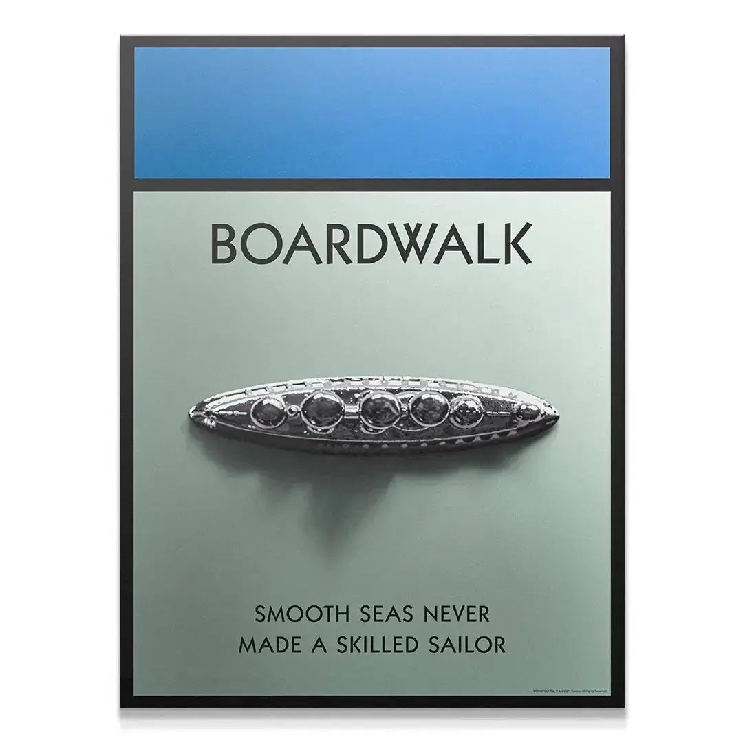 Full frontal view of the framed Boardwalk 3D wall art print featuring the Battleship token.