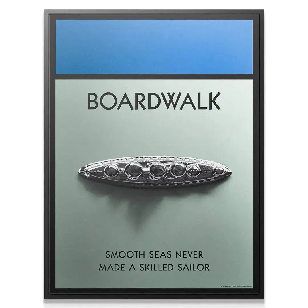 Close-up detail of the metallic, raised Battleship piece on the Boardwalk 3D canvas texture.