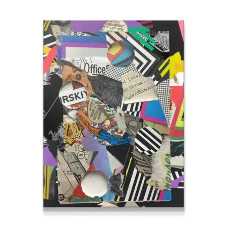 Full view of the abstract collage artwork 'Boogie Down Bass' showcasing its intense color palette.