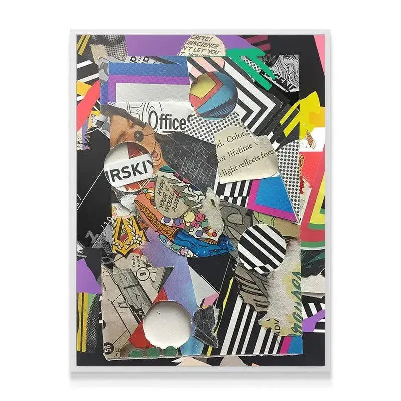 Angled shot highlighting the three-dimensional quality of the layering in the 'Boogie Down Bass' mixed media piece.