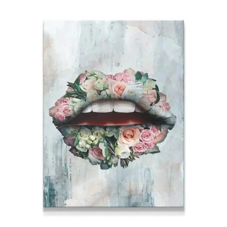 Detail close-up of the pastel rose texture filling the Bouquet Lips canvas art.