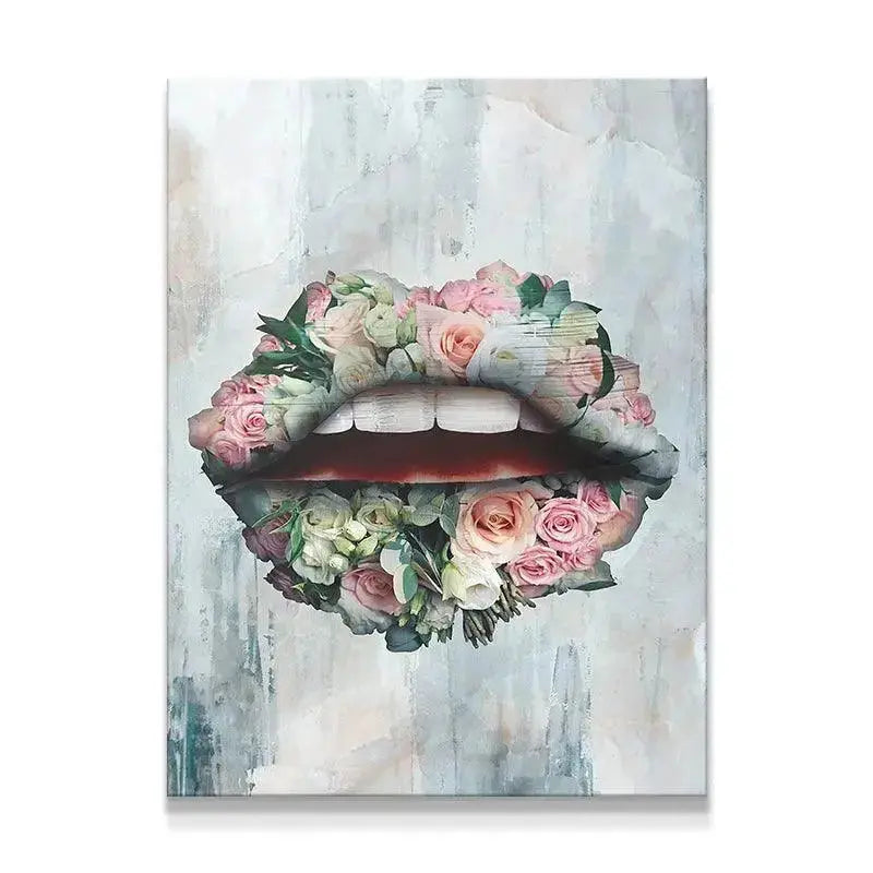 Detail close-up of the pastel rose texture filling the Bouquet Lips canvas art.