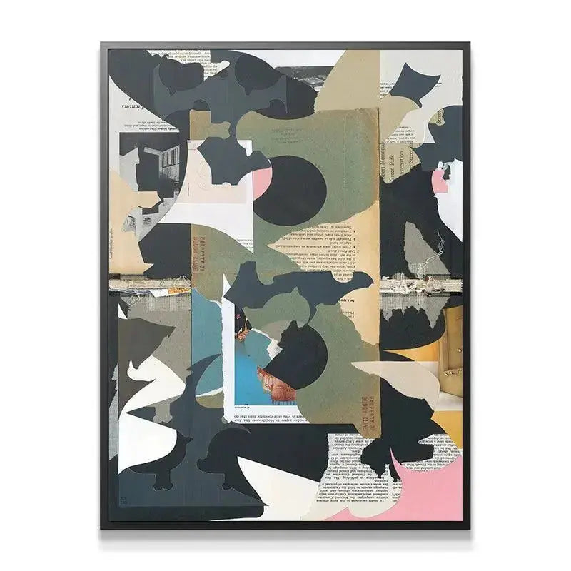 Close-up on the black and olive camouflage-like shapes in the center of 'Bouts'.