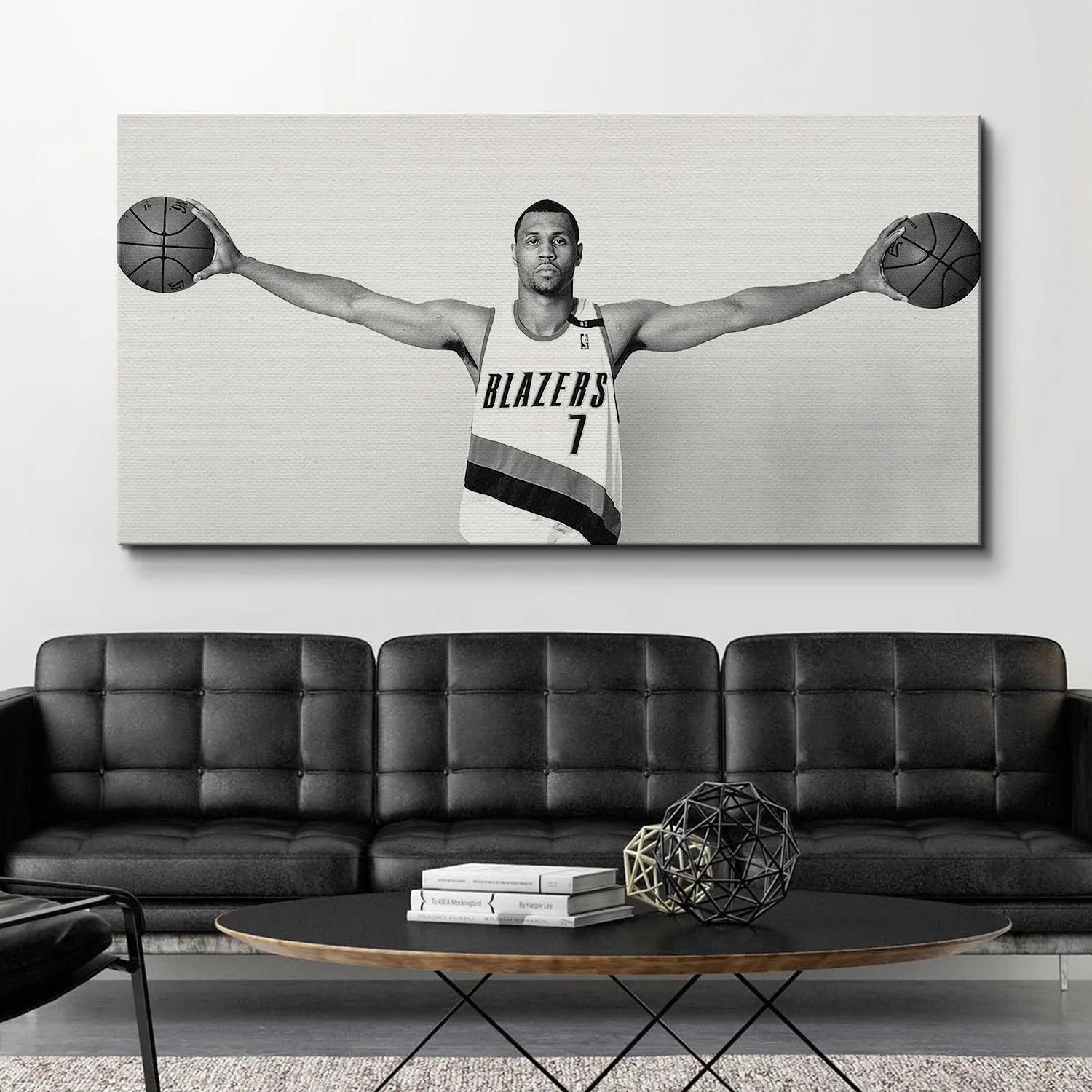 Wide angle horizontal print showing Brandon Roy - Arms fully stretched across the frame in black and white.