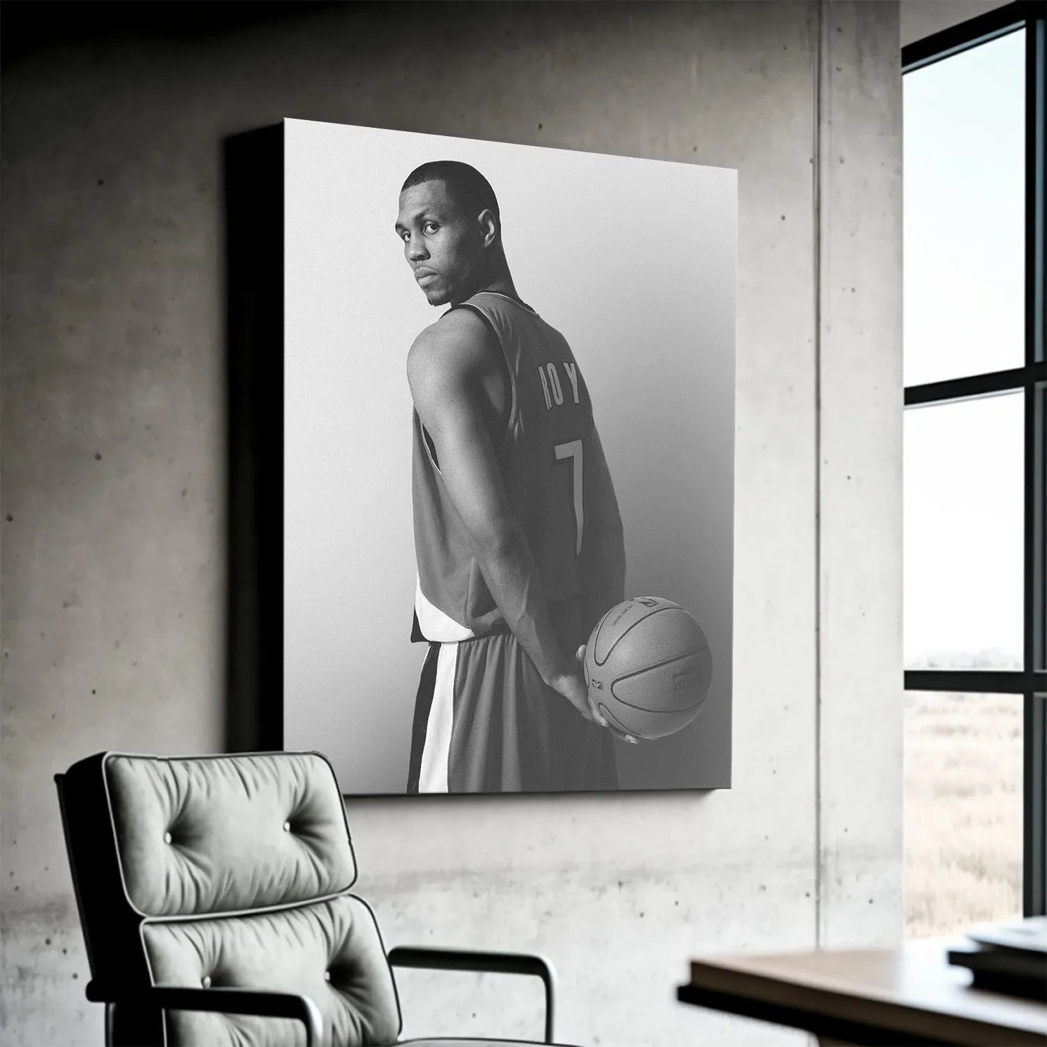 Mid-shot angle emphasizing the powerful torso and stance captured in the Brandon Roy - Back print.