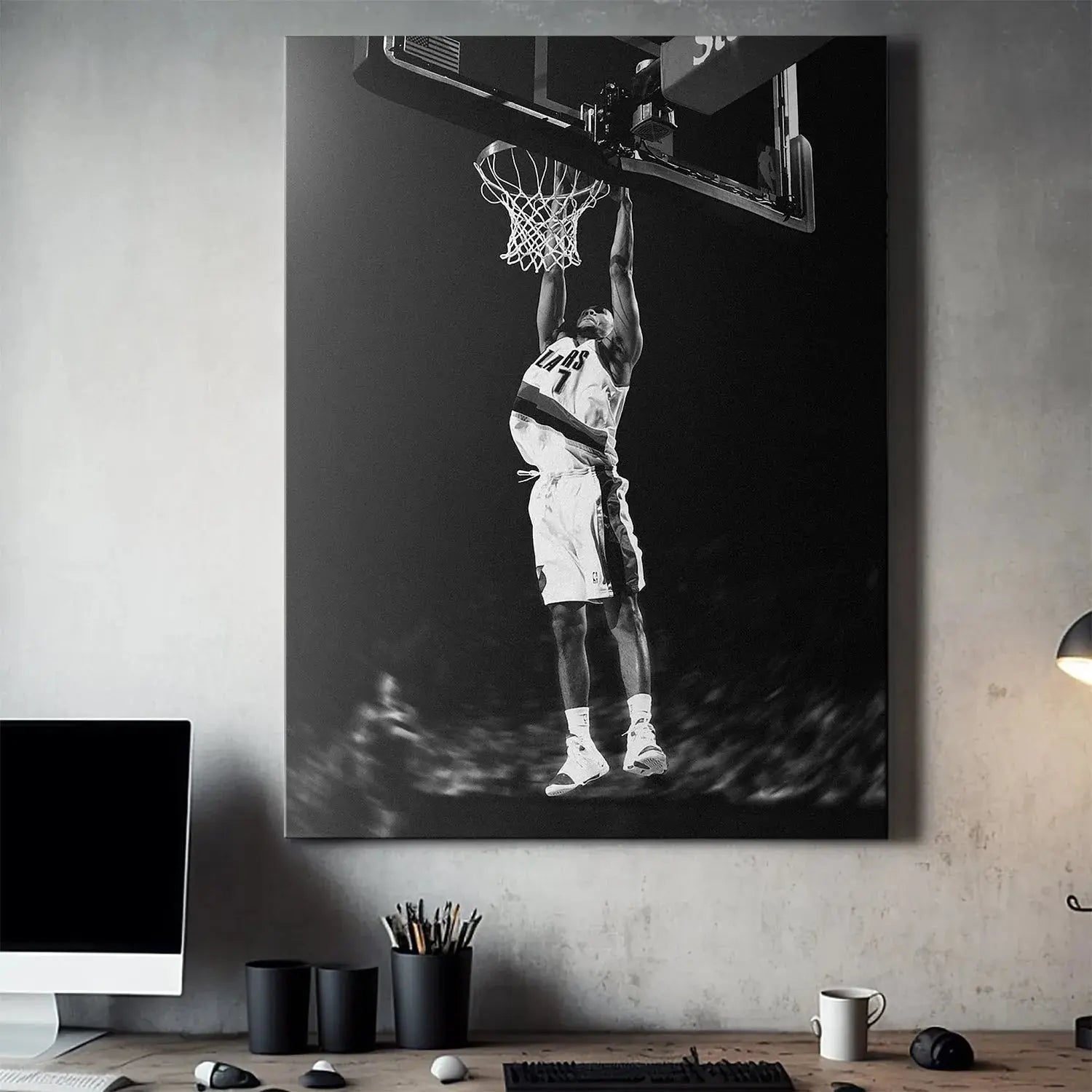 Black and white texture emphasizing the sharp contrast of the player's jersey and skin tone in Brandon Roy - Dunk #2.