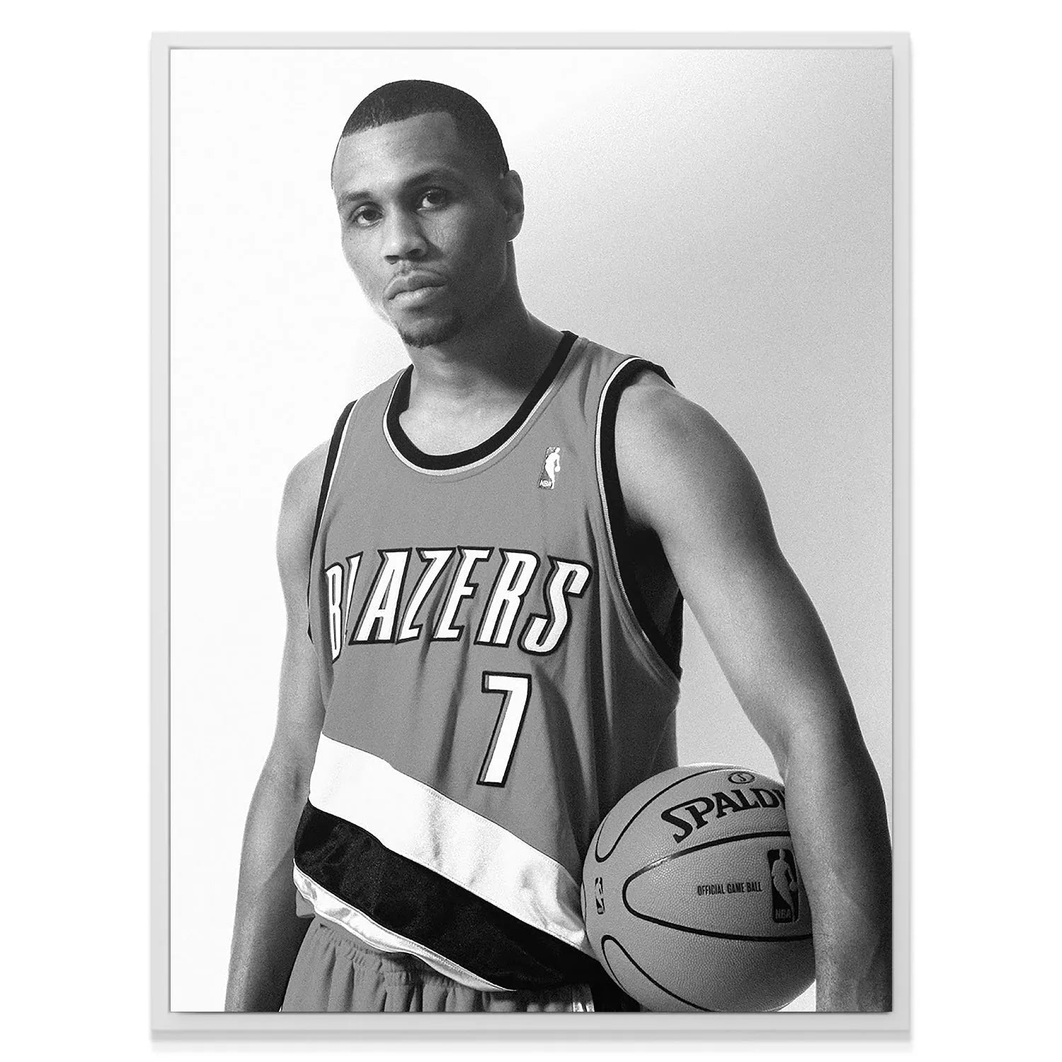 Brandon Roy - Serious, detail shot of the Blazers jersey number 7 and logo.