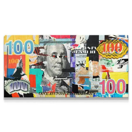 Close-up view of Benjamin Franklin's face distorted with red lines in the Break The Bank artwork.