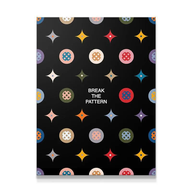 Full vertical view of the abstract geometric design poster, the Break the Pattern Black Edition.