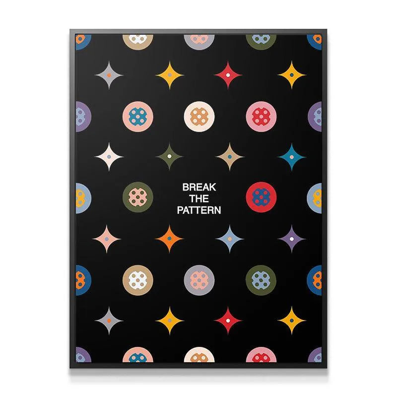 Close-up shot showing the detailed texture and color saturation of the patterned circles in the Break the Pattern Black Edition.
